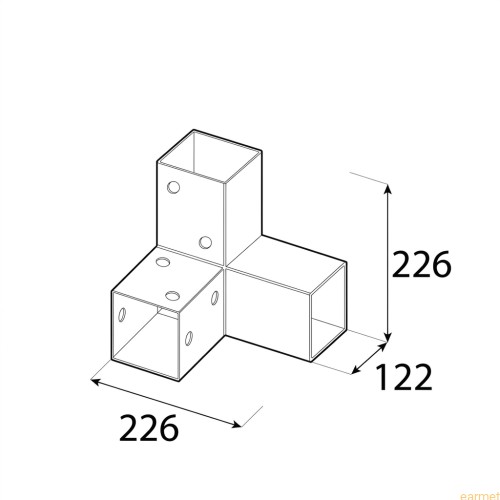 Łącznik belki kwadratowej GPY 120 / 122x226x222x2,0 / czarny