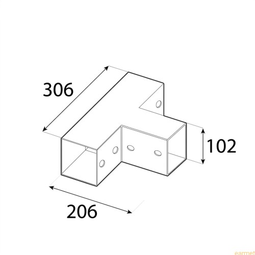 Łącznik belki kwadratowej GPT 100 / 102x206x306x2,0 / czarny