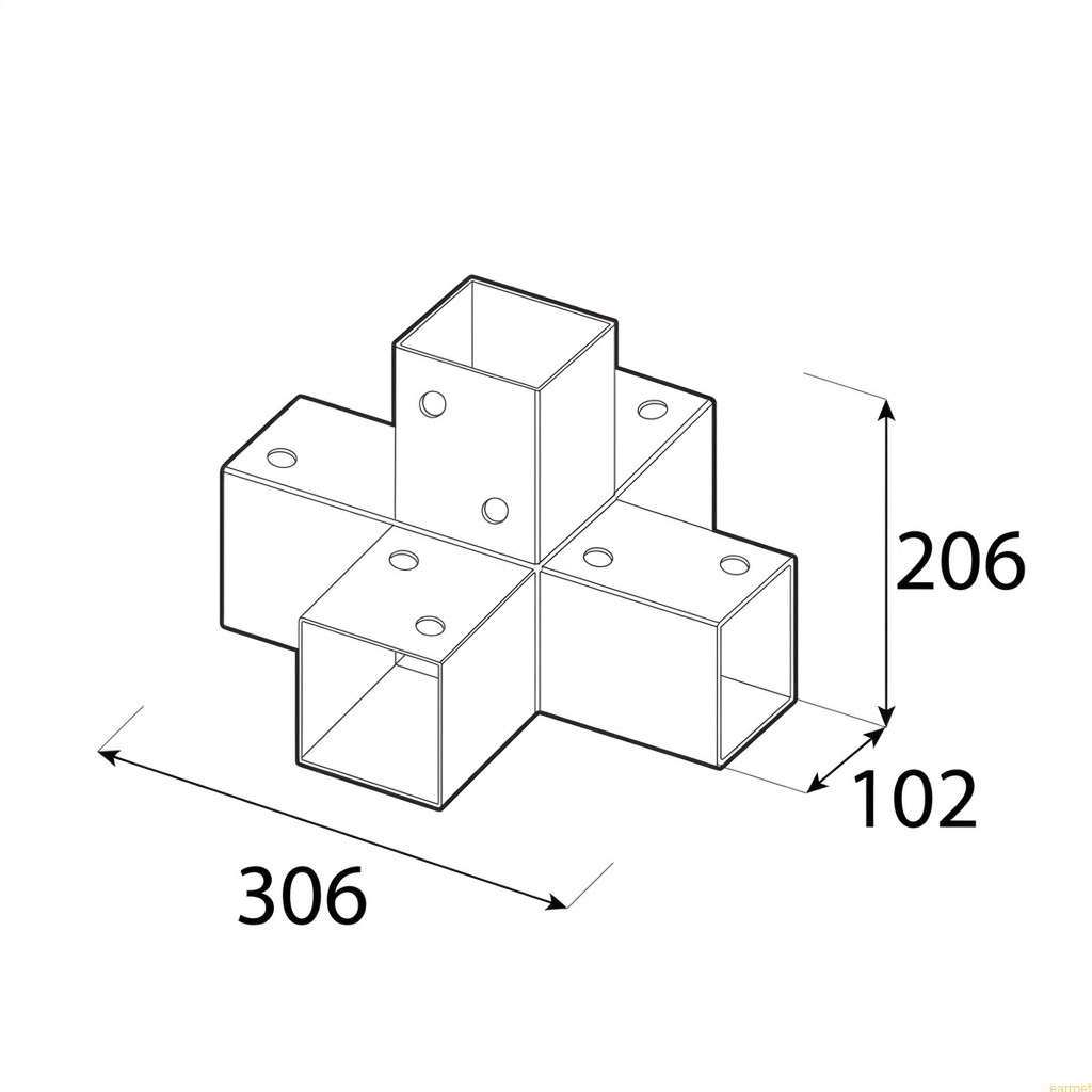Łącznik belki kwadratowej GPX 100 / 102x206x306x2,0/ czarny
