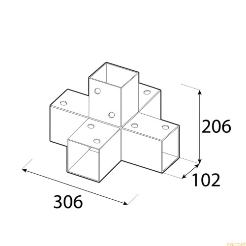 Łącznik belki kwadratowej GPX 100 / 102x206x306x2,0/ czarny