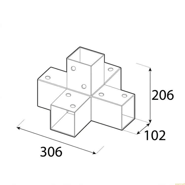 Łącznik belki kwadratowej GPX 100 / 102x206x306x2,0/ czarny