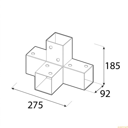 Łącznik belki kwadratowej GPX 90 / 92x185x275x1,5 / czarny