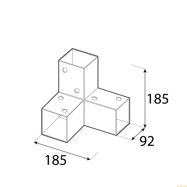 Łącznik belki kwadratowej GPY 90 / 92x185x182x1,5 / czarny
