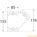 Łącznik ozdobny kątowy 45° SDLPE / 155x176x85x2,5 / PRAWY