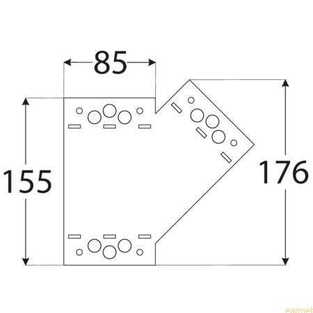 Łącznik ozdobny kątowy 45° SDLPE / 155x176x85x2,5 / PRAWY