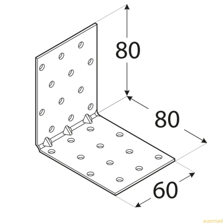 Kątownik montażowy KMP 8 /  80x80x60x1,5 / op=20 szt. ze wzmocnieniem