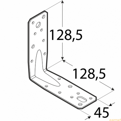 Kątownik z przetłoczeniem KP 9 /  128,5x128,5x45x2,5 / op=20 szt.